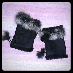 Black Suede Fingerless Gloves